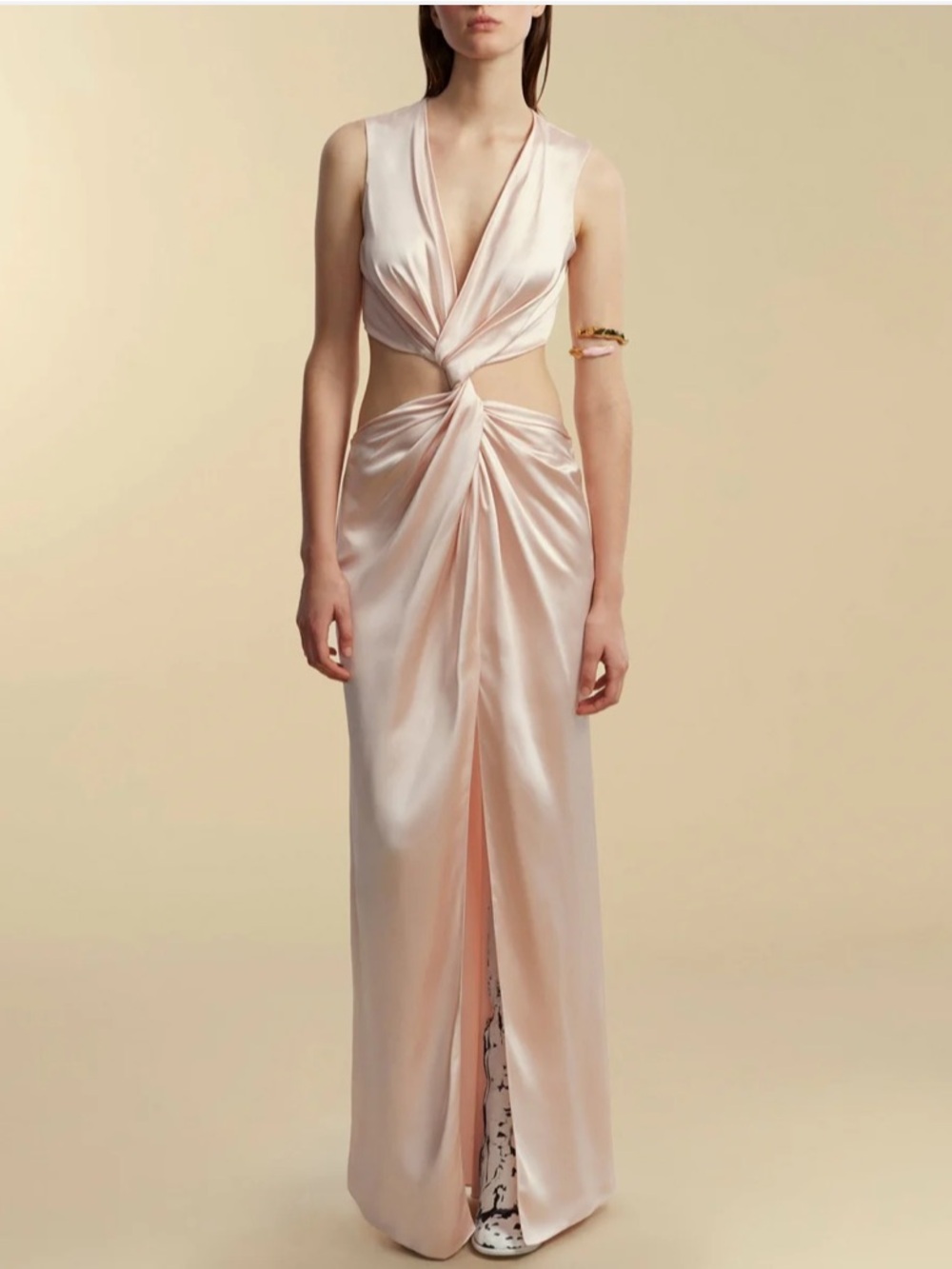 Marina Moscone satin twist dress in rose quartz pink NEW